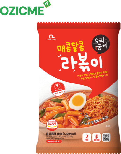 (오직미)밀키트 라볶이 매콤달콤/짜장/김치 3종 2인분 356g 샘초롱 요리궁리, 매콤달콤, 4개