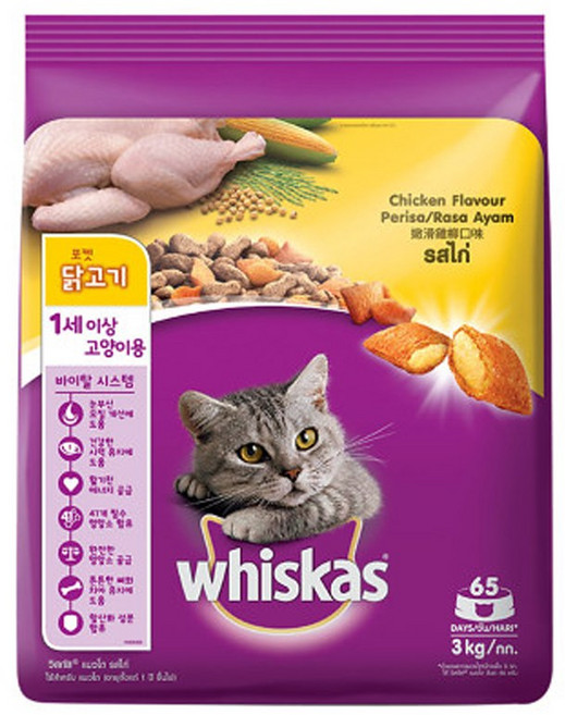 위스카스 고양이 어덜트 포켓 닭고기 건식사료, 피부/피모, 3kg, 1개