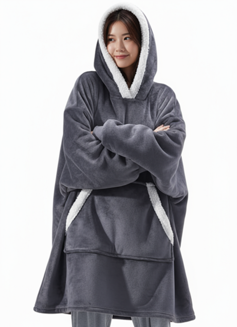 말랑마쥬 집돌이 집순이 남녀공용 융기모 후드담요 잠옷