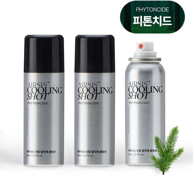 에어시스 휴대용 신발 탈취제 본품 피톤치드향, 80ml, 3개