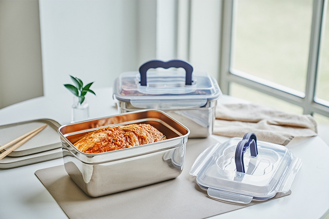 [스텐 304]까사맘 스테인레스 김치통 스틸 사면 결착 강력 밀폐용기 반찬통 스텐반찬통 2종 1900(1개입) + 2700(2개입), 1900ml + 2700ml, 1세트