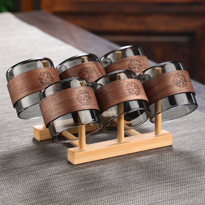 煙灰玻璃茶杯 耐高溫 防燙 品茗杯 茶具套裝, 1個, 150mL煙灰色4只裝