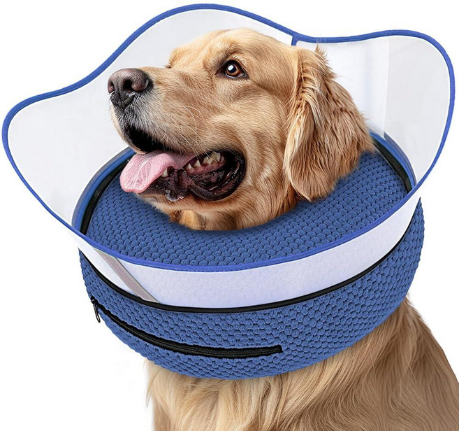 Supet 수술 후 부풀어 오른 강아지 콘 대체 칼라 수술 후 강아지 도넛 칼라 소형 중형 대형견을 위한 부드러운 반려동물 콘, S(Neck 7"-9.5"), 네이비