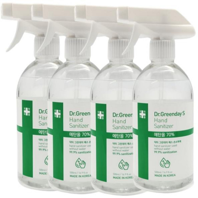 닥터그린데이 뿌리는 손소독제 500ml 에탄올70% 4개세트 스프레이 의약외품, 1개