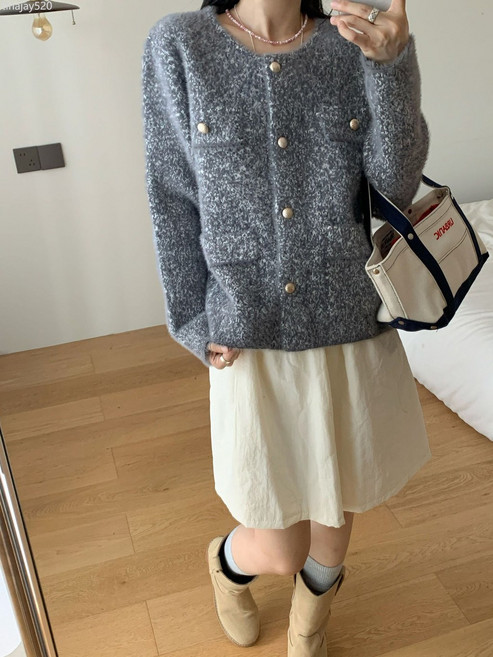 歐美風短款針織開衫女2025秋季新款女裝圓領小香風毛衣外套