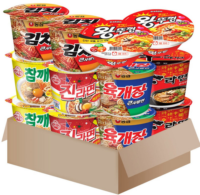 마자킹 농심 오뚜기 팔도 인기컵라면 6종 12개 큰컵 A세트 탕비실 간식박스, 1개
