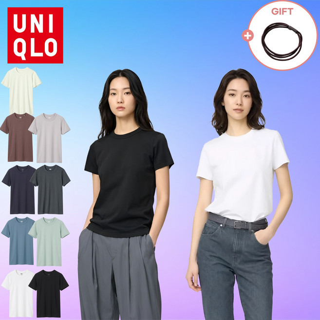 [정품] 유니클로 크루넥 여성 라운드넥 티셔츠 상의 (반팔) 여름 무지T