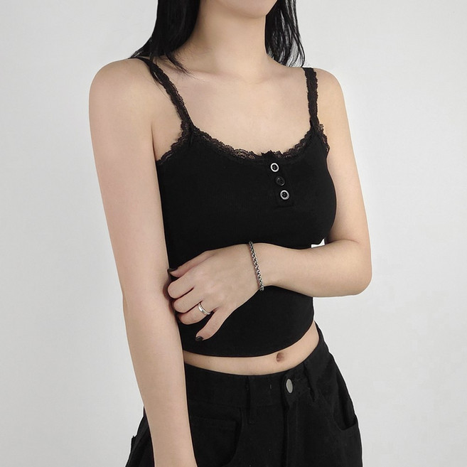 센시즌 미오 레이스 캡내장 프릴 단추 레이어드 여성 나시 데일리 브라탑