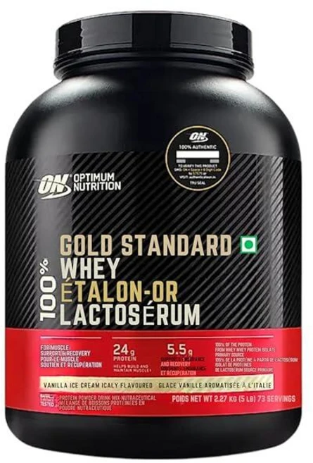 Optimum Nutrition 골드 스탠다드 100% 유청 단백질 파우더 더블 리치 초콜릿 450g(포장은 다를 수 있음), 5.46 Pound (Pack of 1), 바닐라 아이스크림 - 쿠팡