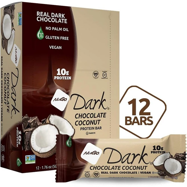 누고 다크 글루텐프리 비건 다크초콜릿 코코넛 1.76온스 12개입, 1개 - 쿠팡