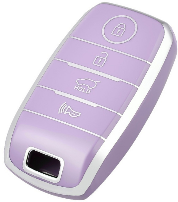 OFFCURVE 기아자동차 엣지라인 4버튼 스마트키 K3 쏘렌토 스토닉 풀커버 적용 TPU 키케이스 키홀터 단품 다양한 컬러, K01 기아, 퍼플 실버