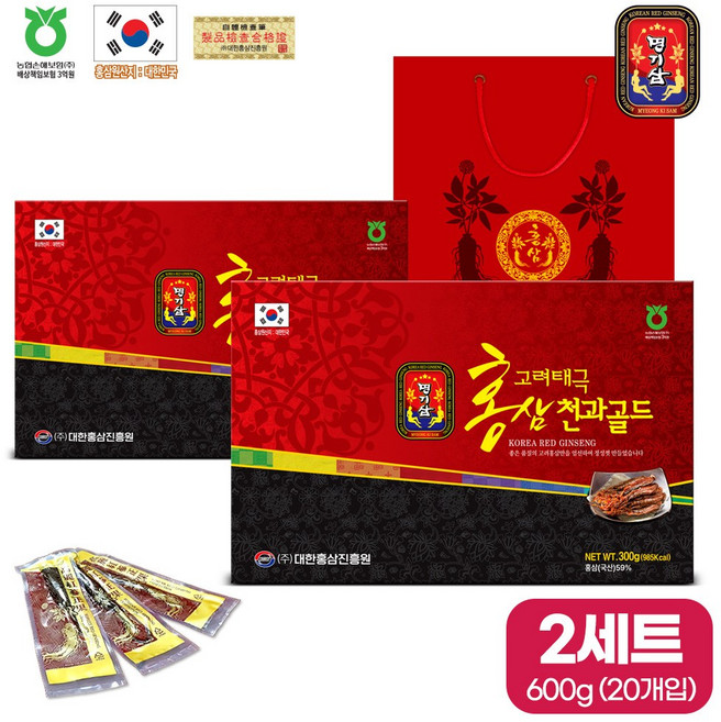 명기삼 고려태극 홍삼 천과골드 10p + 쇼핑백, 300g, 2개