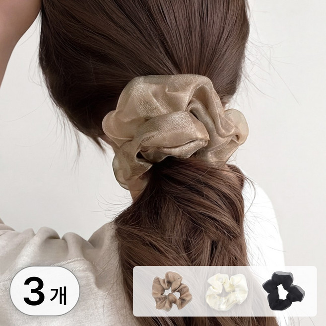 라뷰드 6개 세트 시스루 볼륨 빅 스크런치 여성 헤어 악세서리 곱창 밴드 베이직 데일리 포인트 예쁜 머리끈