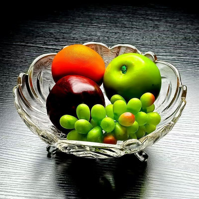 2025新款輕奢三足大果盤 客廳水晶玻璃碗三腳水果盤, 1個, 透明色三腳果盤