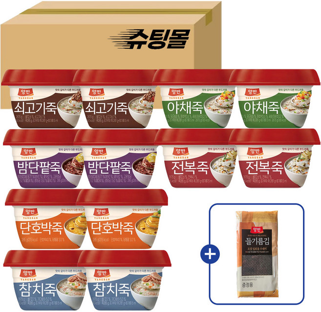 동원 양반죽 용기6종 쇠고기죽2+야채죽2+전복죽2+밤단팥죽2+단호박죽2+참치죽2+일회용수세미증정, 285g, 12개
