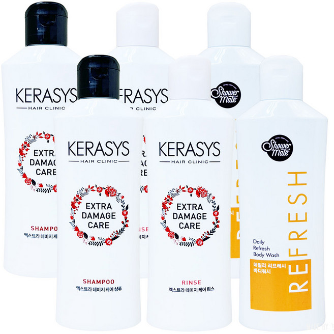 애경 케라시스 엑스트라 데미지 케어 180ml 2개씩 (샴푸 + 린스 + 샤워메이트 리프레시 망고 바디워시), 1개