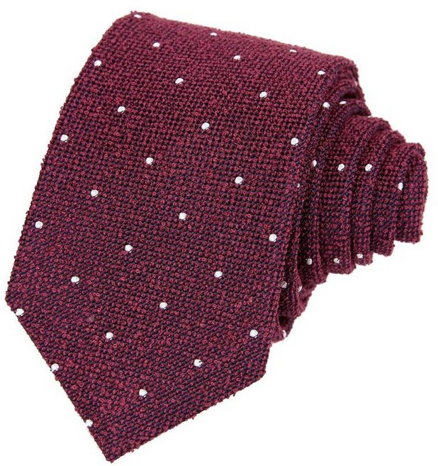 티엔지티 남성 와인색 도트 패턴 넥타이