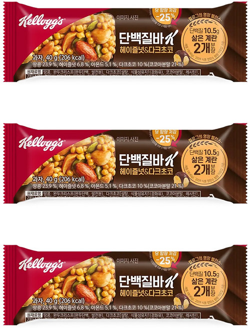 켈로그 프로틴바K 헤이즐넛 & 다크초코, 40g, 3개