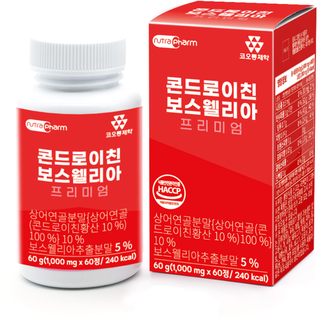 코오롱제약 터보 김정남의 콘드로이친 보스웰리아 상어연골 관절 연골 뼈 관절 건강, 1개, 60정