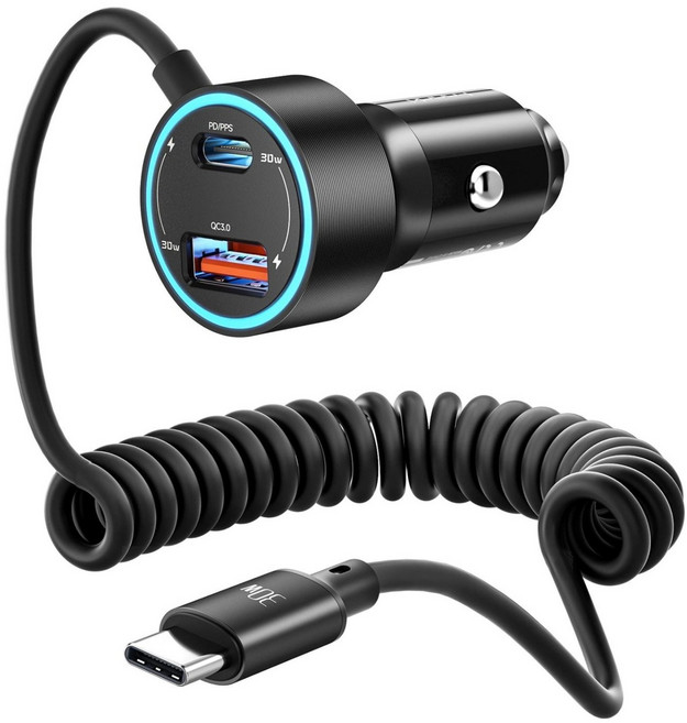 Toocki 60W PD3.0+QC3.0+Type-C 3 in 1 반투명 고속 차량용 충전기, 나이트 블랙, TQ-CC26A