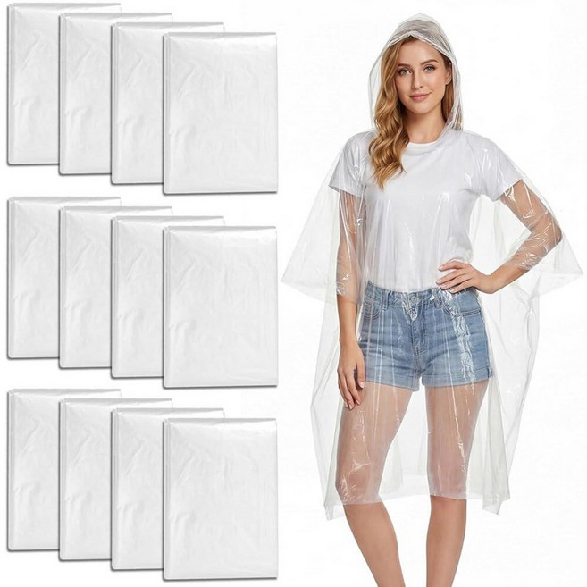 WSSROGY 12 Pack Disposable Rain Ponchos for Adults with Hood Clear Emergency Ponchos for Travelli