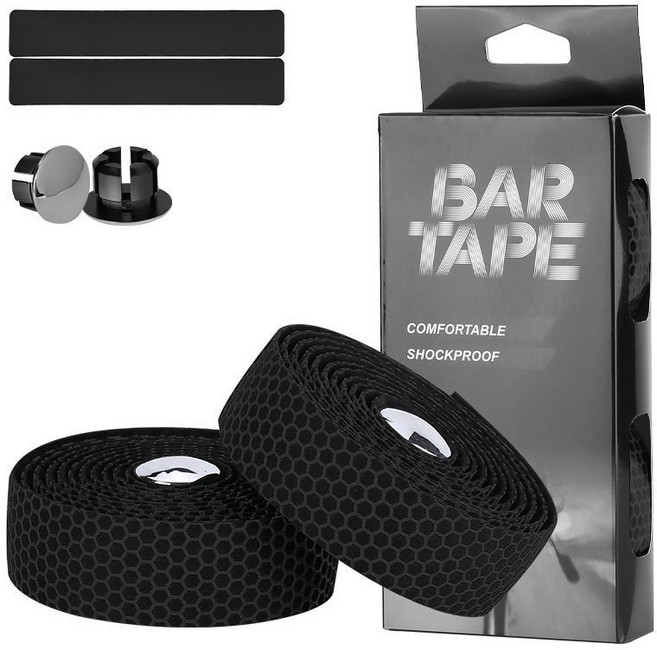 헥사곤 라인 로드 자전거 핸들 바 테이프 라이딩 논슬립 손잡이 교체용, 블랙, 1개