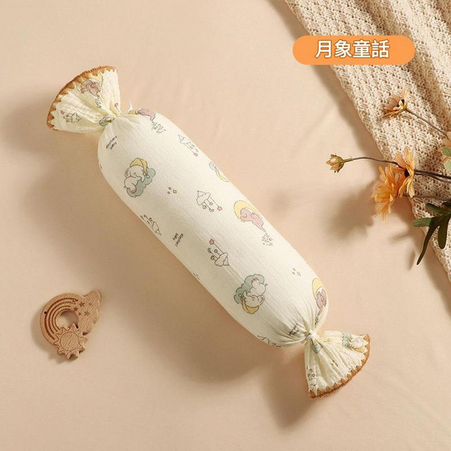 ibooooo 嬰兒安撫枕 寶寶側睡枕, 紗布糖果枕月象童話 52*10cm, 1個, 1個