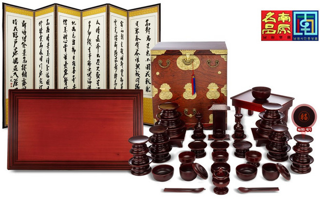 남원 춘향골 오리목 복 제기47p+제기함+추사 산수화6폭병풍+제사상<증정품:향로상+퇴주그릇>, 1개, 오리목복제기47+오동함+추사산수화6폭+90-150제사상