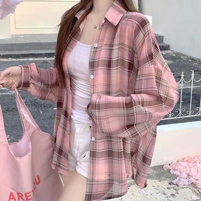 마이클로젯 MC0057 햇빛차단 가벼운 시스루 체크셔츠