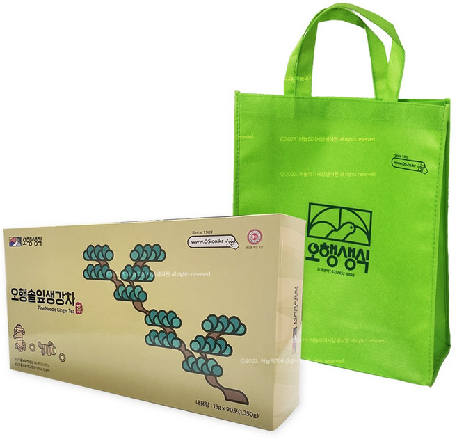오행생식 오행솔잎생강차 매운맛 쇼핑백포함 국산 생강차 가루 90포 1박스, 90개입, 15g