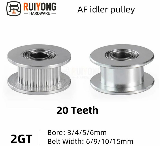 GT2 2GT 타이밍 풀리 아이들러 풀리 20 톱니 AF 유형 보어 3/4/5/6mm 2MGT GT2 벨트 폭 6/9/10/15mm 20 톱니 벨트 베어링, 1개, 4mm no teeth, Width 9mm