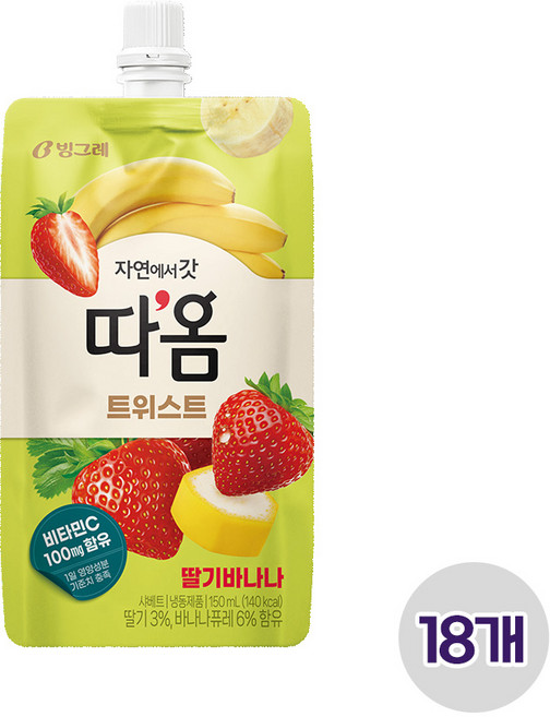 빙그레 따옴 트위스트 딸기바나나 /아이스스무디, 18개, 150ml