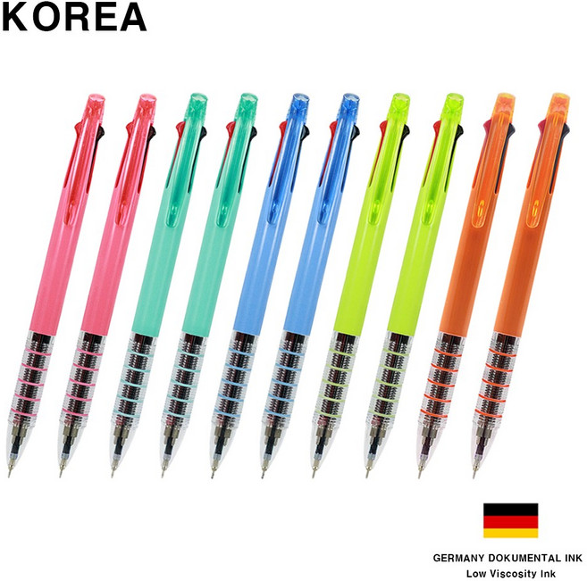 코리아 5링 니들 3색 멀티펜 초저점도 독일 잉크 볼펜 0.7mm, 10개, 색상혼합