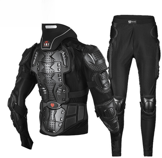 SULAITE 機車護甲衣 全套護具 防摔服 越野騎行裝備, 【黑色套裝】透氣/防摔/反光/護脖,2XL