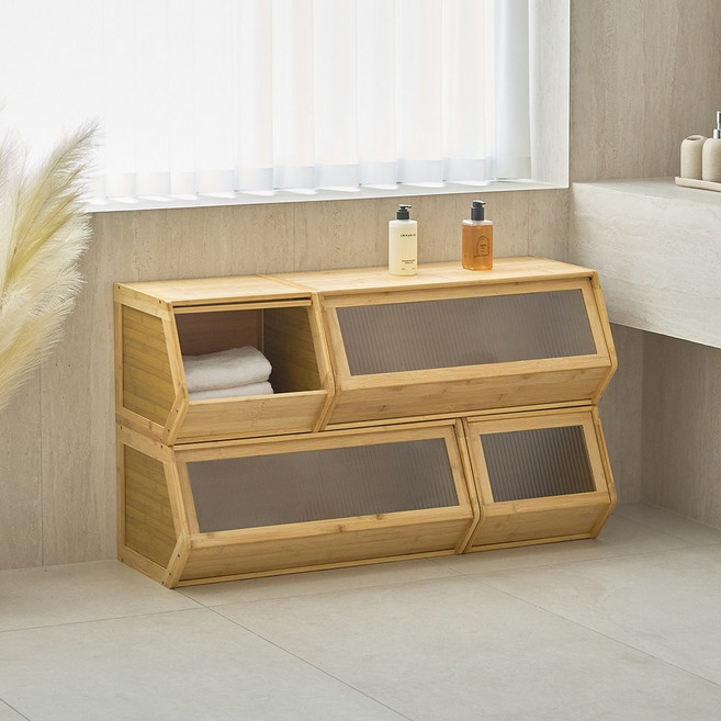 코지블럭 뱀부 원목 수납장, 아크릴형, 2개