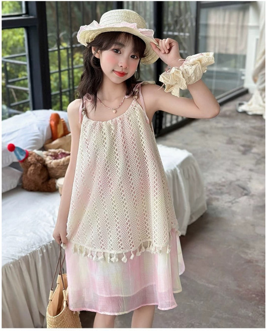 하와즈 밀짚모자세트 크로셋 레이어드 끈나시 샤 원피스 바캉스룩 휴가룩