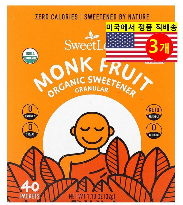 Wisdom Natural 100% 천연 몽크 후르츠 감미료 과립형 40개입 32g 1개, 3개