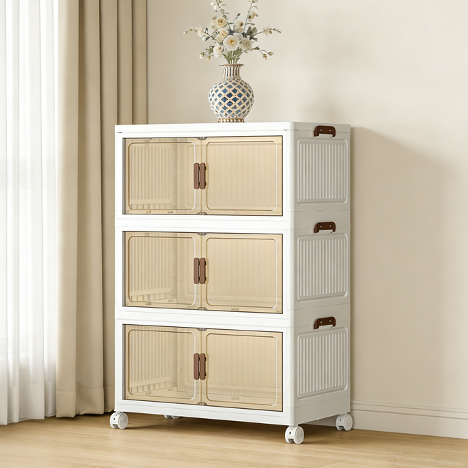 대용량 폴딩 리빙박스 원룸 이동식옷장 양문형 다용도 접이식 수납장 조립식 이불장, 반투명, 1세트