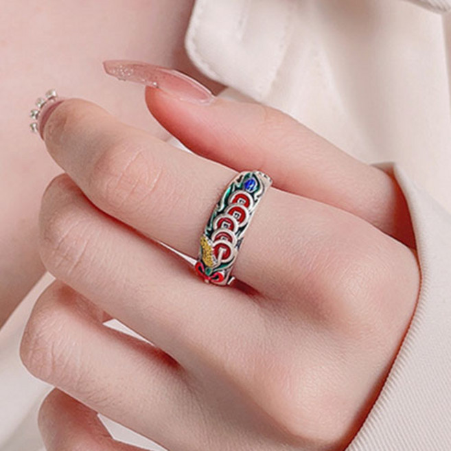 여성 재물운 연꽃 엽전 불교 행운 성공 오픈링 반지 A2251