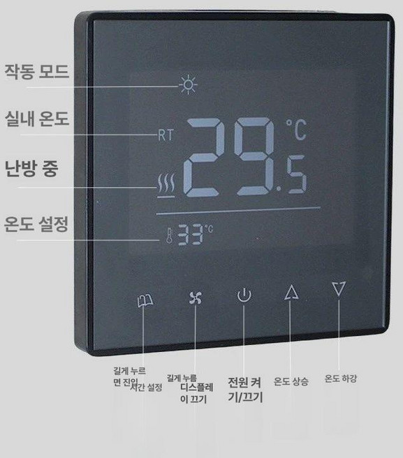 융스위치 보일러 온도조절기 터치 온도조절 인쇼, 초슬림 터치스크린-검은색 가장자리 10mm, 1개