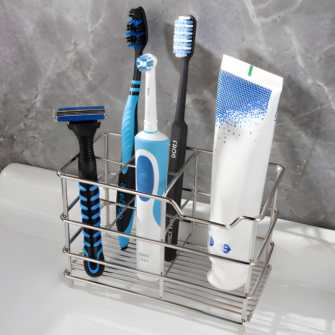 리트루 무타공 스텐 칫솔꽂이 거치대 걸이, 1개, 트루실버