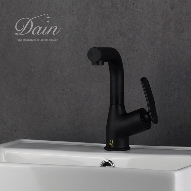 국산 프리미엄 원홀 블랙 거위목 세면 수전 욕실 검은색 수도 교체 DL665RB [다인], 단품, 1개