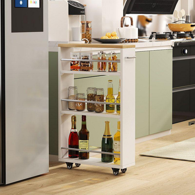 슬림 틈새 수납장 냉장고 옆 선반 주방 폭좁은 이동식 틈새장, 폭15 깊이55 높이80.5 흰색 얕은 지붕