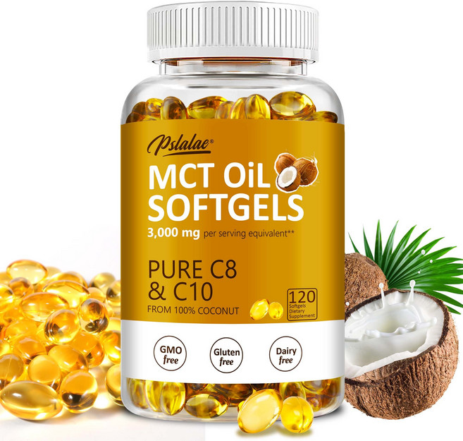 순수 MCT 오일 캡슐(120 소프트젤 | 3000mg) 100% 코코넛 함유 - C10 & C8 두뇌 연료 에너지 옥탄 케토시스, 1개, 60정