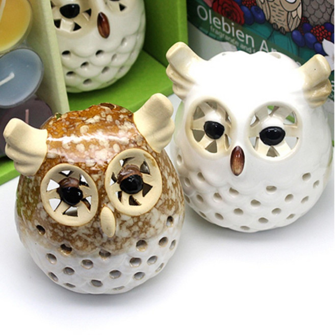 4S 올레비엔 흰뿔부엉이 캔들홀더 단품 화이트 브라운, 화이트 단품, 1개