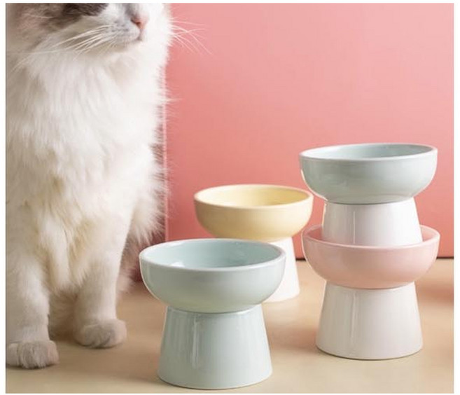 고양이 밥그릇 강아지 세라믹 식기 도자기 물그릇 반려동물 식기, 1개, 라이트블루