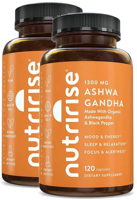 뉴트리라이즈 아슈와간다 루트 1300mg 120정 2개 NutriRise Ashwagandha Root Capsules - 쿠팡