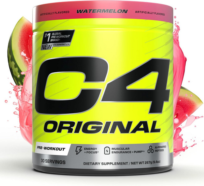 셀루코어 C4 오리지널 프리 운동 파우더 무설탕 남녀 200mg 카페인 + 카노신 베타-알라닌 크레아틴 AI 펩타이드 - 하와이안 펀치 30인분, Watermelon, 9.4 Ounce (Pack of, 267g, 1
