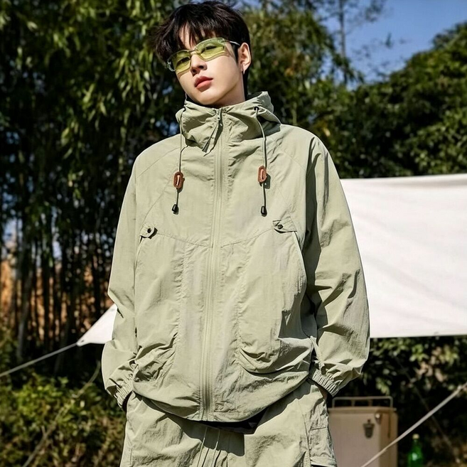2026 夏季 男女款 冰絲涼感防曬外套 輕薄透氣戶外運動釣魚服 速乾彈力連帽防曬衣, 綠色