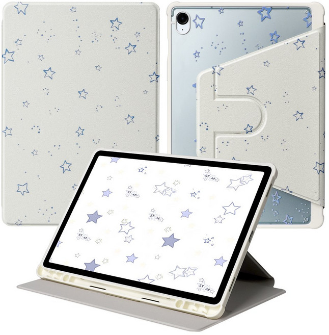 DUNNO 360도 회전 가능 패턴 디자인 아크릴 삼성 탭 케이스, 1개, 2-별 패턴